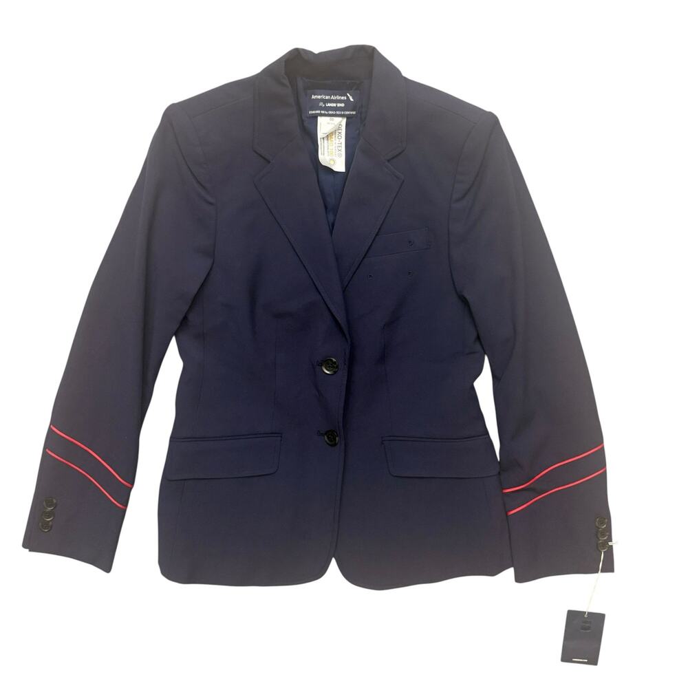American Airlines Blazer Lands’ End Navy Uniform Red Trim Jacket NWT 00P Petite